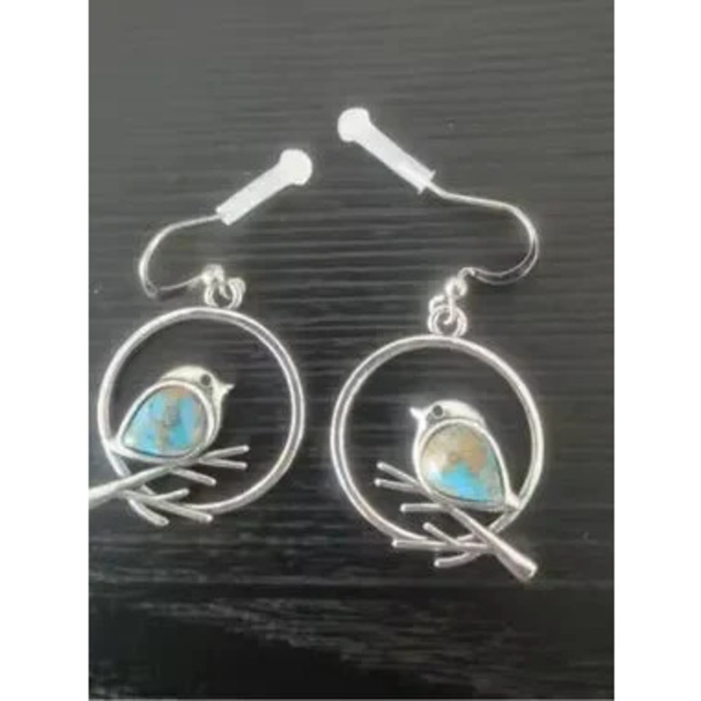 Vintage Silver Bird Earrings with Turquoise Accents - Picture 3 of 5
